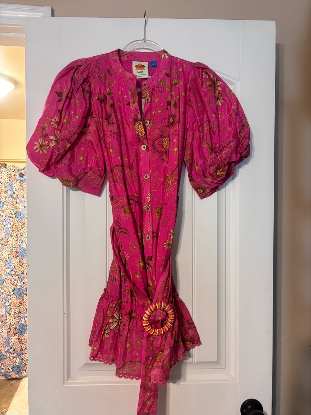 Farm Rio x Anthropology belted puff sleeve mini dress NTW - Picture 4 of 4